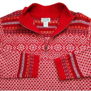 L.L. Bean Vintage 100% Lambswool 1/4 Zip Fair Isle Men's Red Sweater VTG Size XL